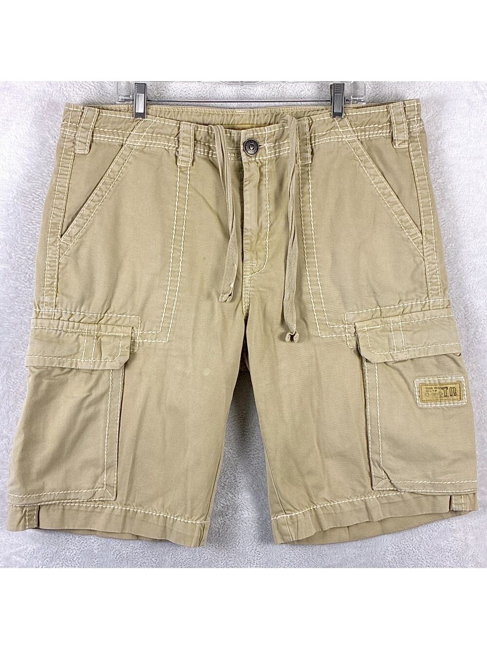 True Religion Cargo Shorts Mens 36 (38) Beige Isaac Paratrooper Baggy Y2K